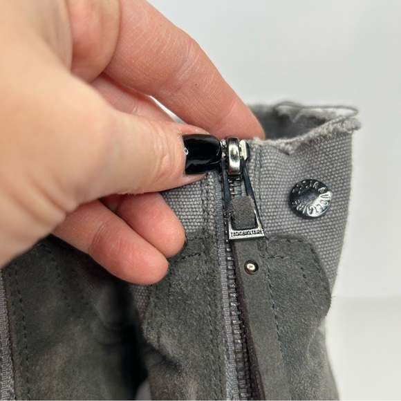 Zadig & Voltaire Teddy Ankle Booties Genuine Suede Canvas Raw Hem Zip Back Grey - Picture 9 of 16